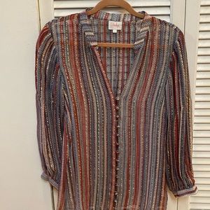 Sheer silk blouse with gold metallic thread